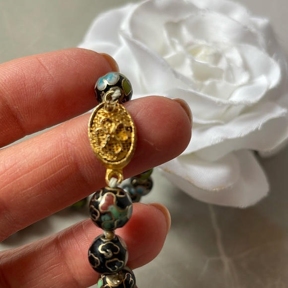 Sale! Vintage Cloisonné statement beaded necklace black bead statement jewelry - Picture 4 of 9